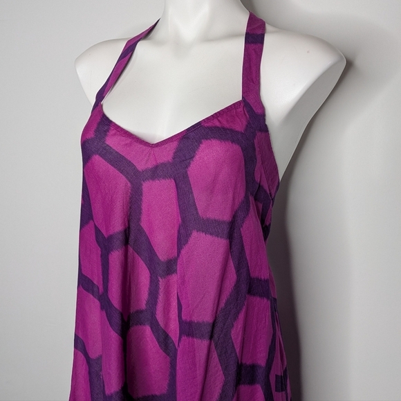 Tibi Purple Honeycomb Sleeveless Cotton Halter Summer Sun Dress S - Picture 2 of 7